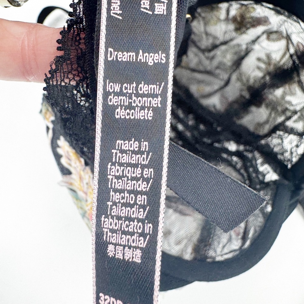 Victoria's Secret Dream Angels Low Cut Demi Bra 32DD‎ Black Floral Lace Unlined - Picture 7 of 9